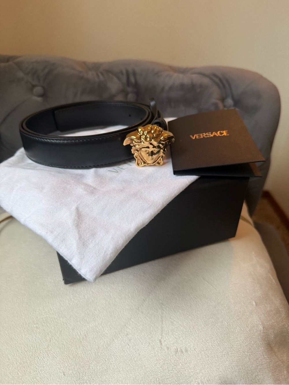 Versace Black Leather Belt with Gold Medusa Head Buckle Full-inclusion + Receipt